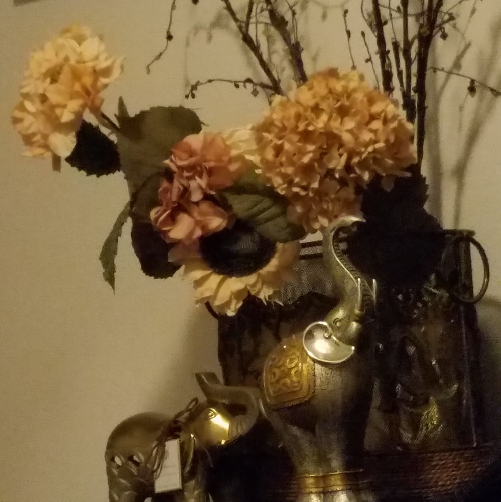 Flowers, elephants, basket